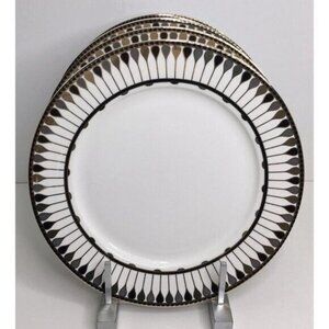 4  Dinner Plates Grace Teaware Black, Gray and Gold Geometric Design 10.…